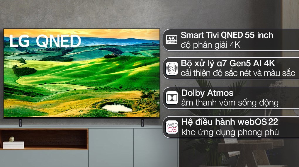 Smart Tivi 4K LG QNED 55 inch 55QNED80SQA ThinQ AI